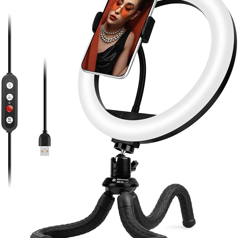 10" Selfie Ring Light; Dimmable; w/phone holder